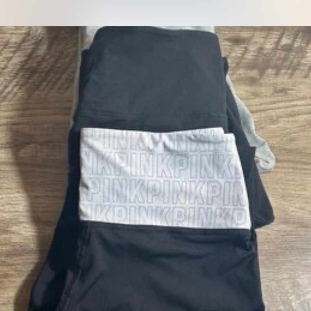 Victoria's Secret Black and Gray Leggings with Pink Logo